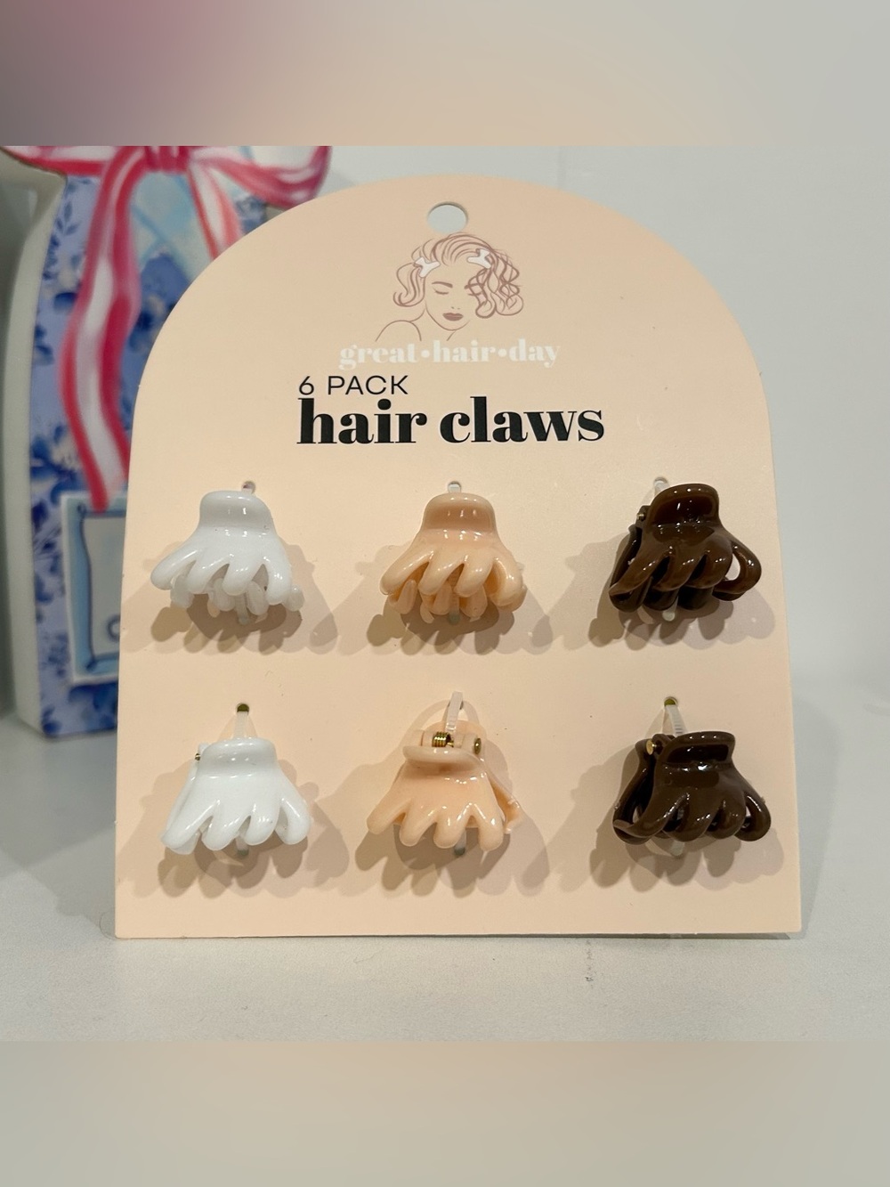 6-Pack Hair Claws — White, Cream, Brown